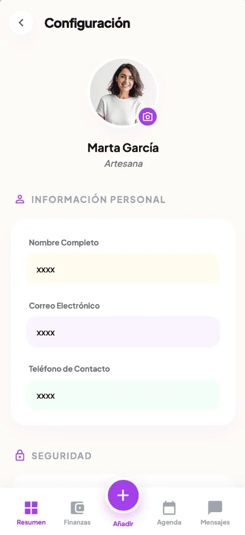 Configuración vendedor